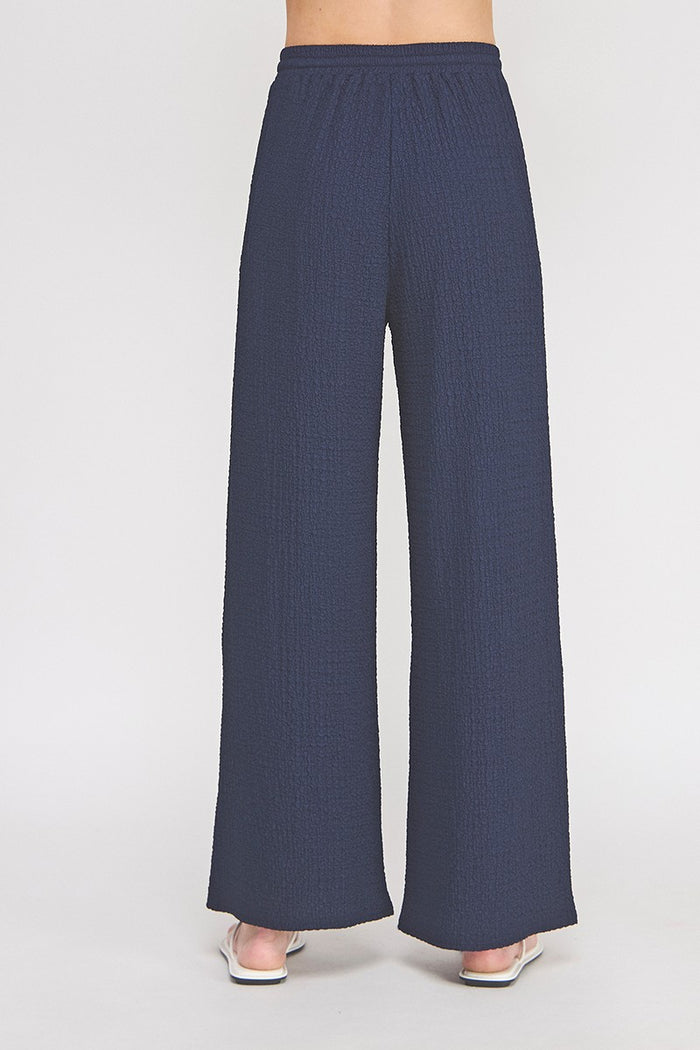 Navy Textured Knit Wide Leg Pants