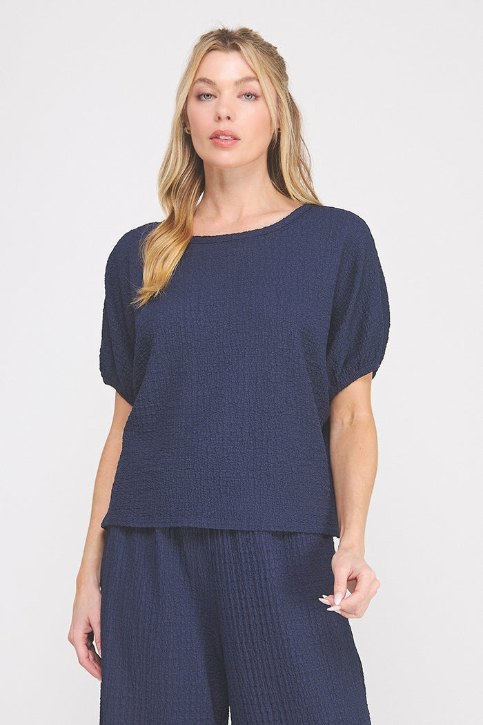Navy Textured Knit Top