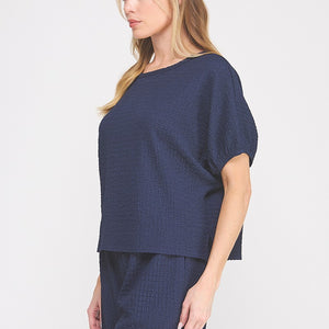 Navy Textured Knit Top
