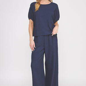 Navy Textured Knit Top