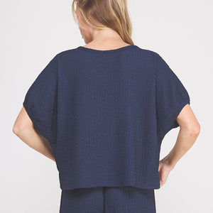 Navy Textured Knit Top