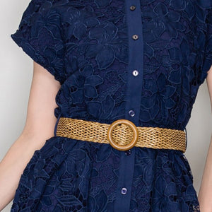 Navy Floral Lace Shirt Dress