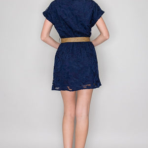 Navy Floral Lace Shirt Dress