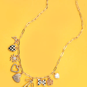Charm Necklace-bow Checker Heart Floral