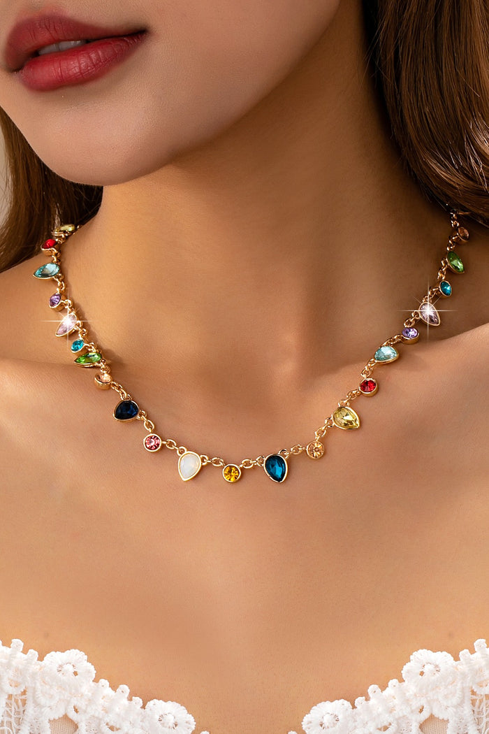 Rainbow Teardrop Gemstone Charm Necklace