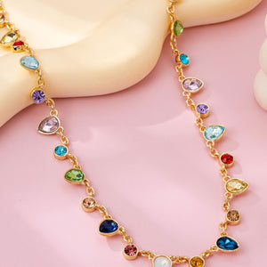 Rainbow Teardrop Gemstone Charm Necklace