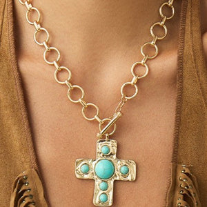 Notable Hammered Cross Front Toggle Necklace