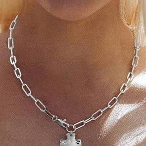 Notable Hammered Cross Front Toggle Necklace, gold or silver