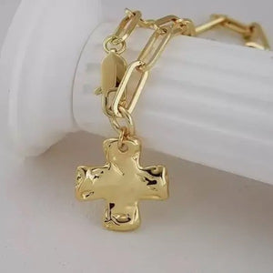 Notable Hammered Cross Front Toggle Necklace, gold or silver