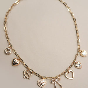 Charm Necklace-bow Multi Hearts Pearl Charms