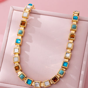 Multicolor Square Gemstone Long Necklace