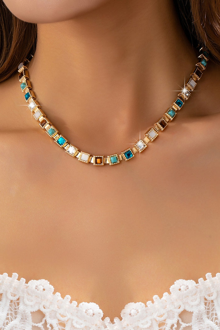 Multicolor Square Gemstone Long Necklace