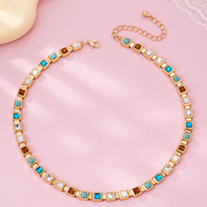 Multicolor Square Gemstone Long Necklace