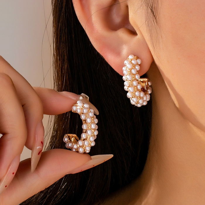 Gold-tone Multi-pearl C-hoop Earrings