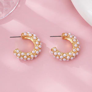 Gold-tone Multi-pearl C-hoop Earrings
