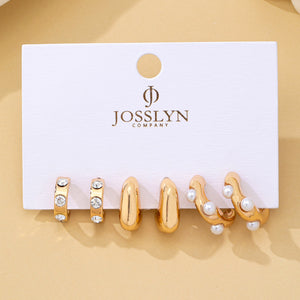Rhinestone Pearl Curated Hoop Earring Set