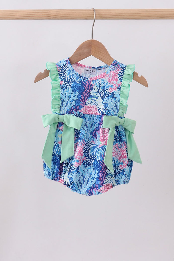 Blue Marine Creature Print Ruffle Bubble