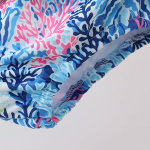 Blue Marine Creature Print Ruffle 2pc Swimsuit
