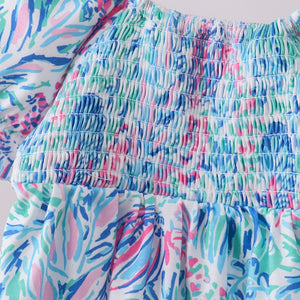 Blue Marine Smocked Ruffle Bloomer Set