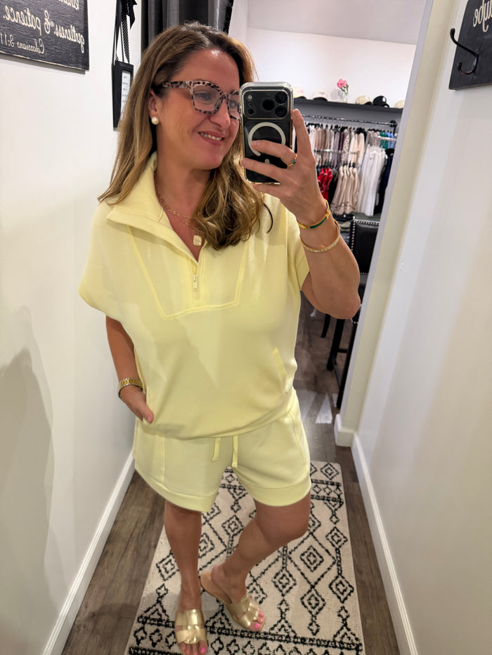 Lemon Modal Scuba Quarter Zip Short Set