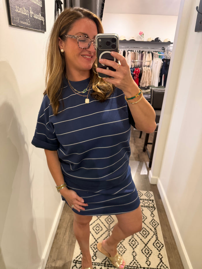 NAVY Modal Scuba Stripe Basic top & skort set