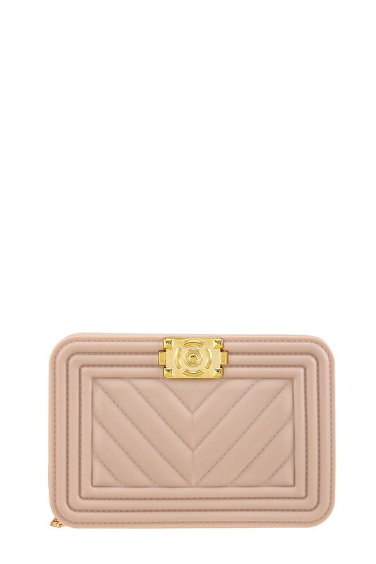 Square Jelly Chain Crossbody Bag, Nude or Black