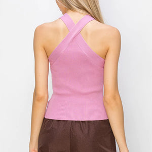 HALTER RIBBED KNIT TANK, 3 COLORS