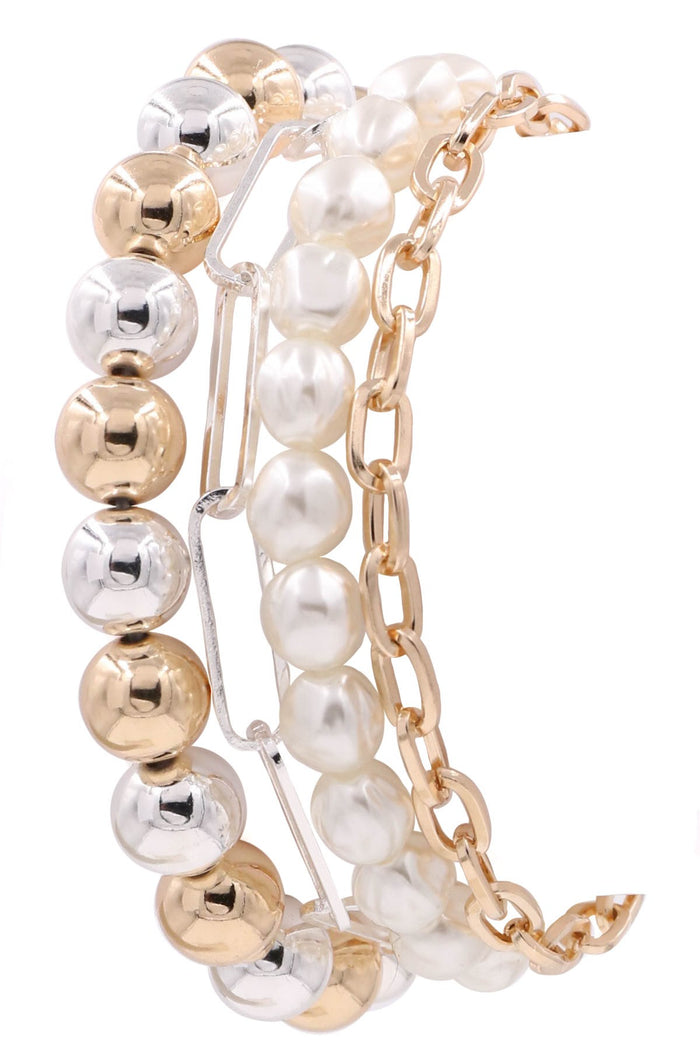 2 tone pearl bracelet set