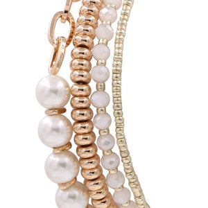 Cream Pearl Metal Chain Stretch Bracelet Set gold or silver