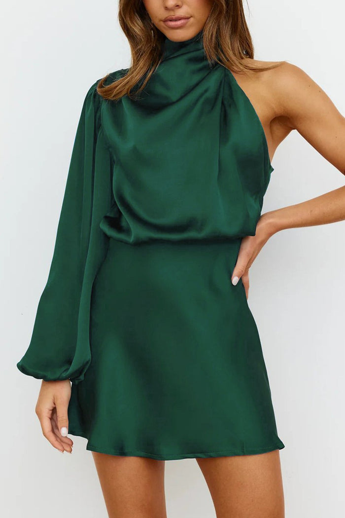 Green Satin One Shoulder Mock mini dress