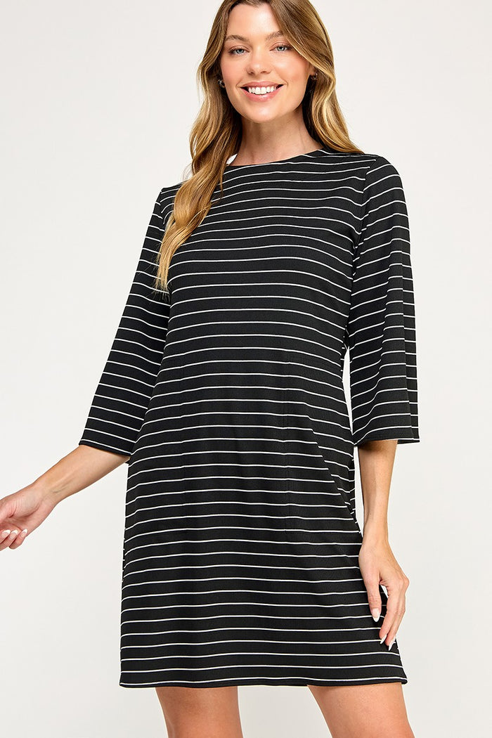 Black striped shift dress