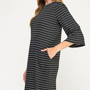 Black striped shift dress