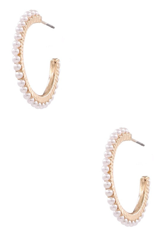 Cream pearl open hoop earrings