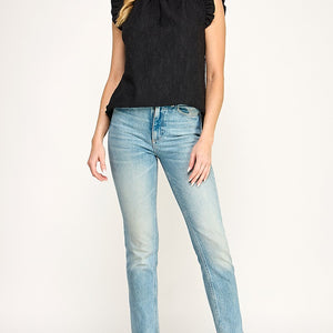 Black Lace ruffled neckline and sleeve top