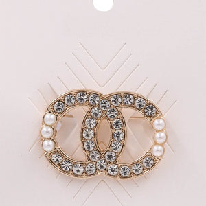 Metal glass jewel double ring pin brooch