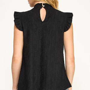 Black Lace ruffled neckline and sleeve top
