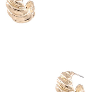 Metal baguette twist open hoop earrings, Silver or Gold
