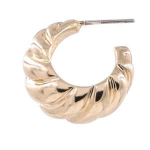 Metal baguette twist open hoop earrings, Silver or Gold