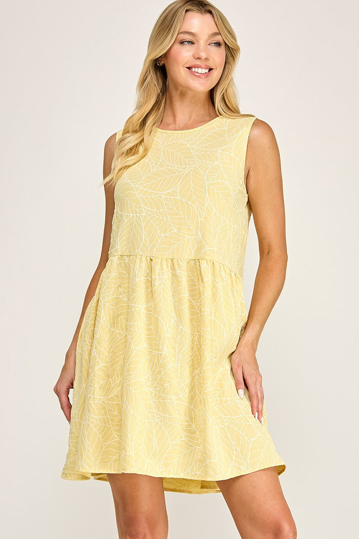 Yellow Print sleeveless baby doll dress
