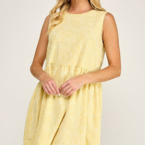 Yellow Print sleeveless baby doll dress