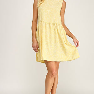 Yellow Print sleeveless baby doll dress
