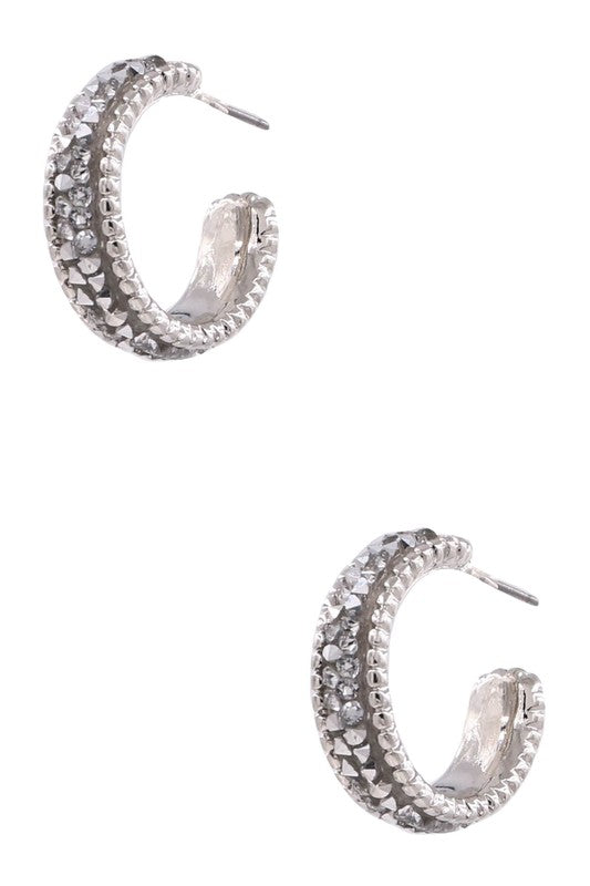 Metal hoop rhinestone earrings Silver or Gold