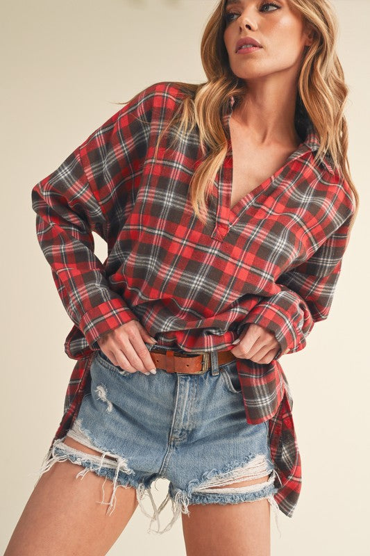 Red plaid Tamra pullover shirt