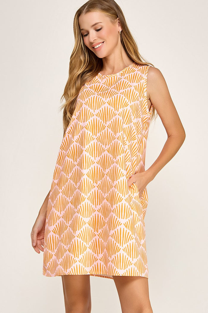 Coral print shift dress