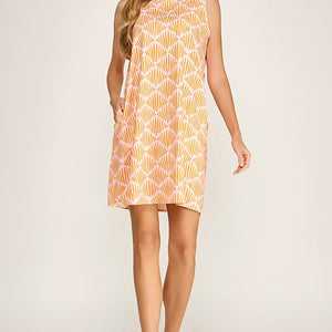 Coral print shift dress