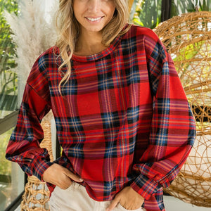 JACQUARD PLAID CHECK KNIT PULL OVER TOP