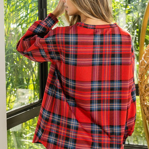 JACQUARD PLAID CHECK KNIT PULL OVER TOP
