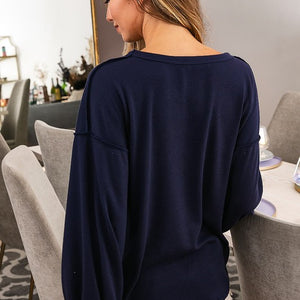 Navy THERMAL COLOR BLOCK STITCHING TOP