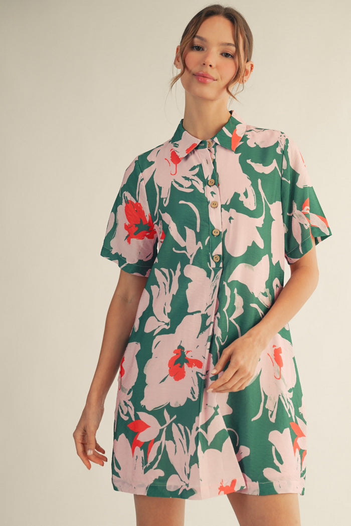 Jade and Pink floral shirt dress