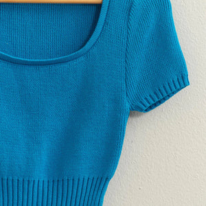 Short Sleeve knit Crop Top Blue